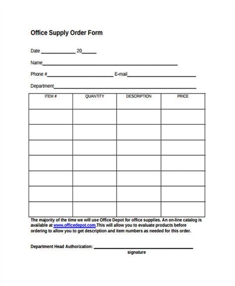 Supply Order Form Template