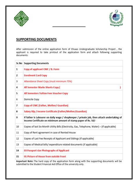 Supporting Documents for Scholarship Extension