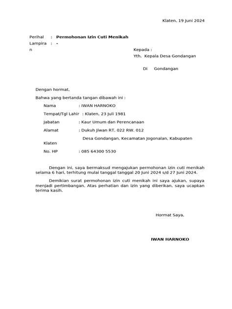 Surat Cuti Nikah
