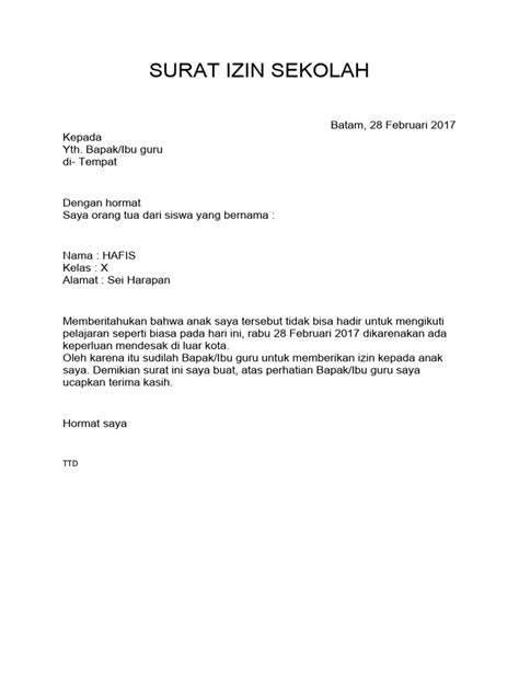 Surat Izin Sekolah Format