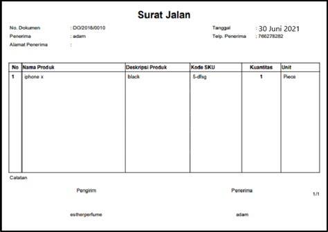 Surat Jalan Barang Contoh