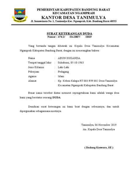 Surat Keterangan Duda
