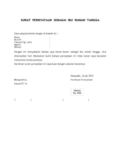 Surat Keterangan IRT
