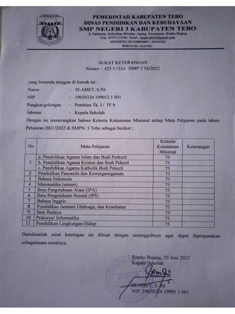 Surat Keterangan KKM Contoh