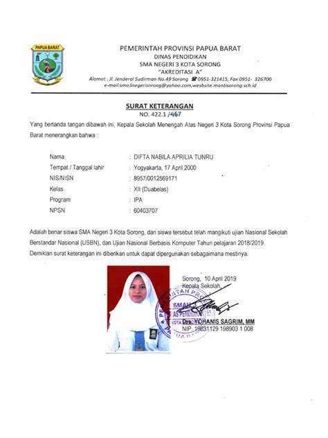 Surat Keterangan Siswa Kelas 12
