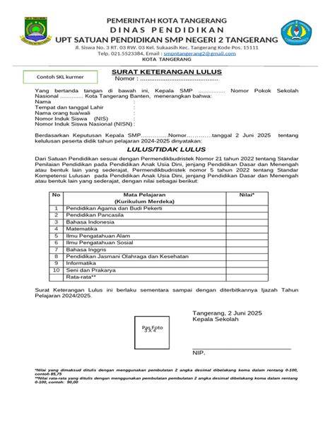 Surat Keterangan Lulus SMP