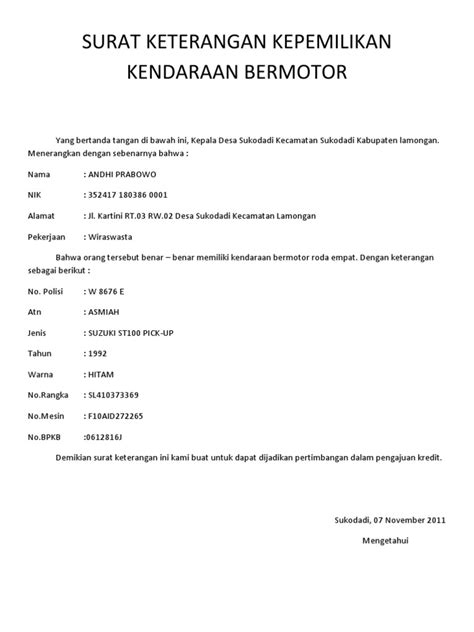 Ilustrasi Surat Keterangan Motor