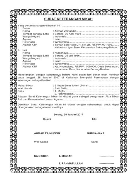Surat Keterangan Nikah