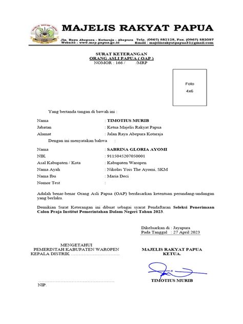 Surat Keterangan OAP IPDN