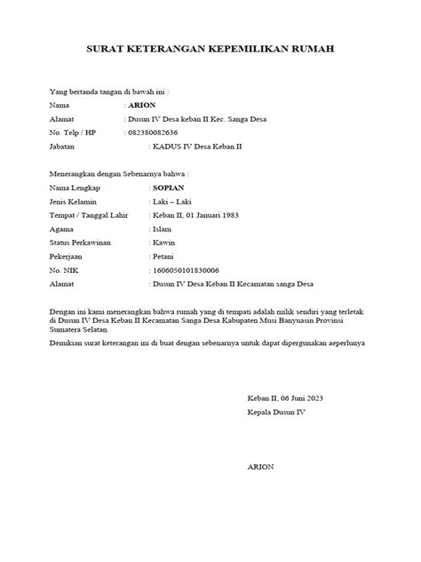 Surat Keterangan Rumah