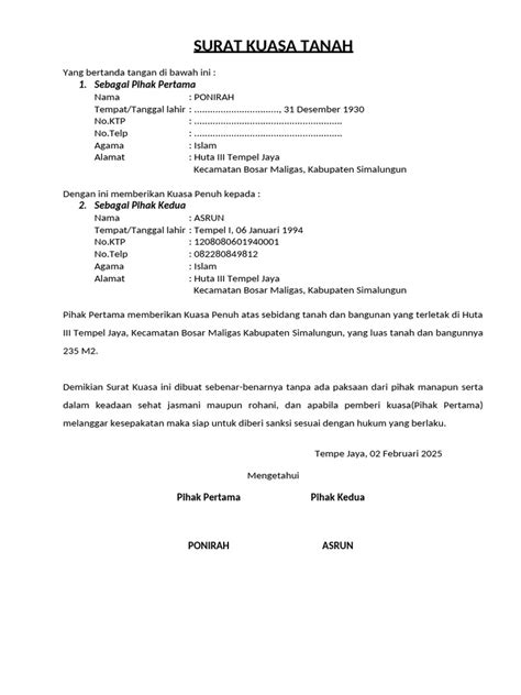 Surat Kuasa Tanah