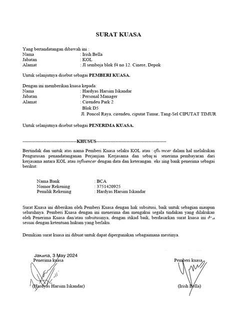 Surat Kuasa document example