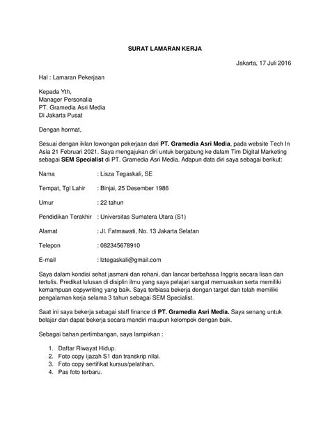 Surat Lamaran SPP Format