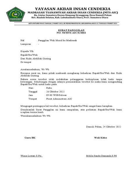 Surat Panggilan BK