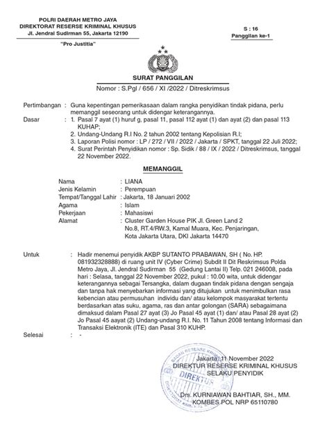 Surat Panggilan Polisi