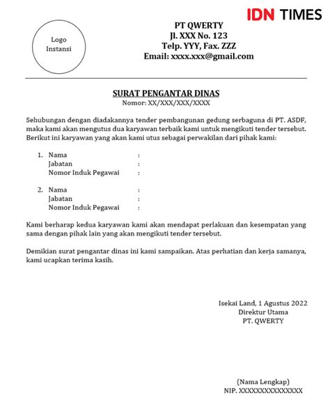 Surat Pengantar Contoh