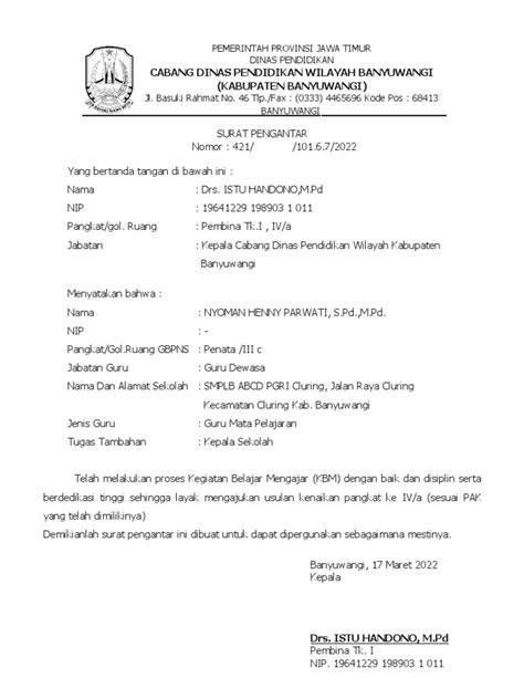 Surat Pengantar Inpassing Document Example