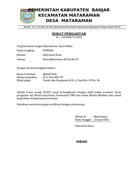 Surat Pengantar PBB Desa