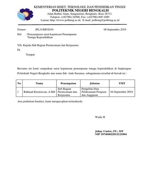 Surat Pengantar SK Format