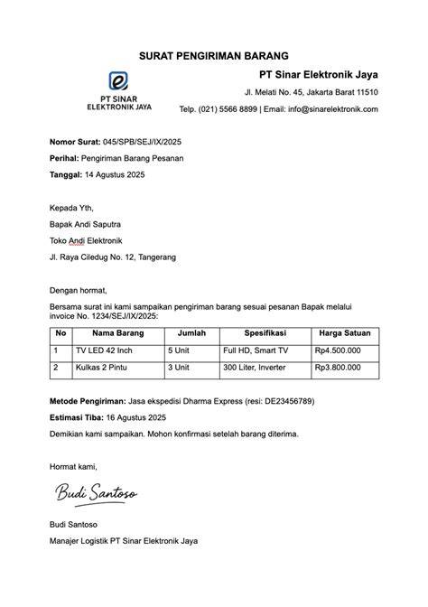 Surat Pengiriman Barang
