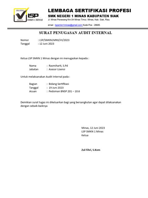 Surat Penugasan Audit Internal