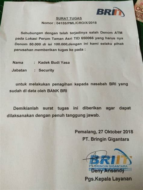 Surat Peringatan Bank BRI
