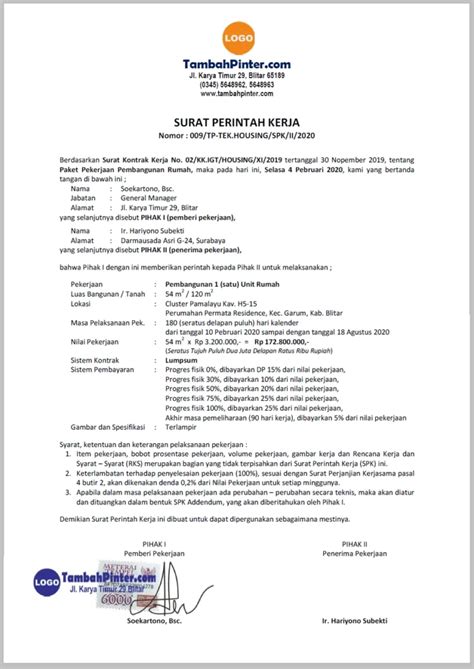 Surat Perintah Tim Kerja Format