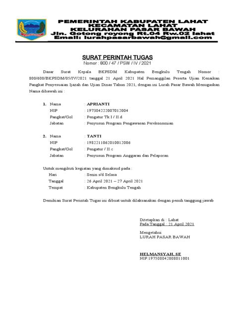 Surat Perintah Tugas Header Example