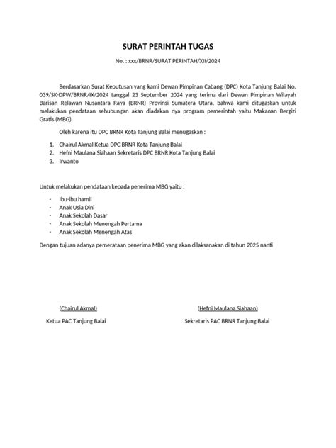 Surat Perintah Tugas PLT
