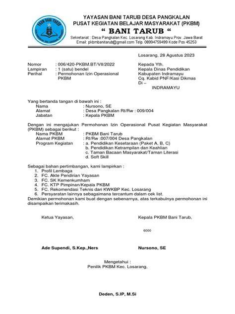 Surat Permohonan Izin Operasional