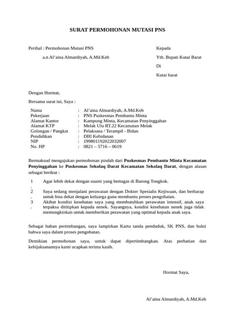 Surat Permohonan Mutasi