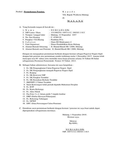 Surat Permohonan Pensiun