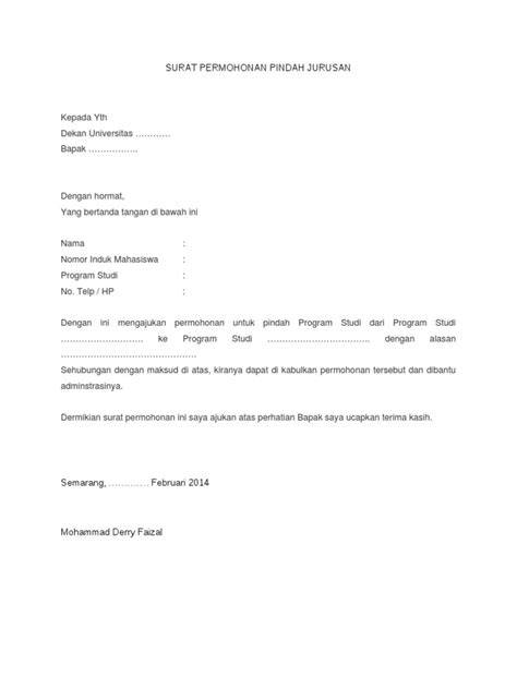 Surat Permohonan Pindah Jurusan Contoh