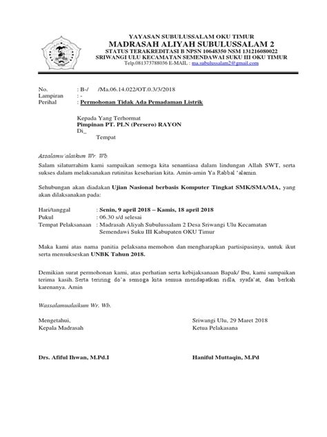 Surat Permohonan ke PLN