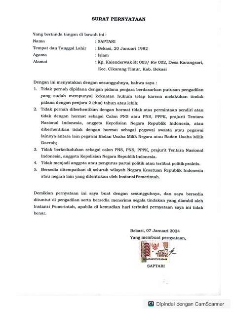 Surat Pernyataan Instansi