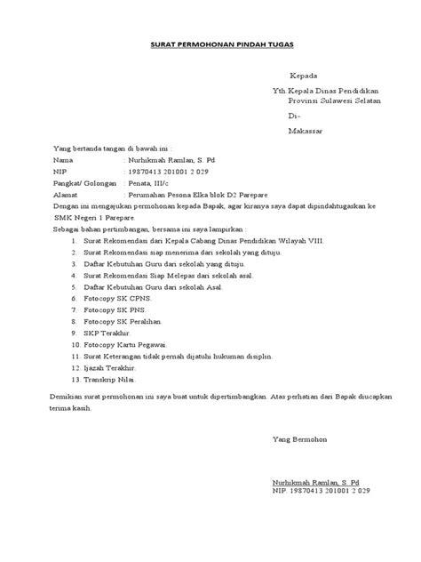 Surat Perpindahan Tugas
