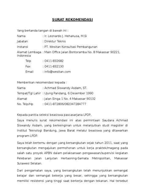 Surat Rekomendasi LPDP