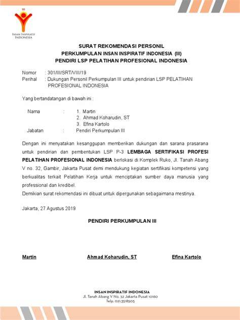 Surat Rekomendasi LSP