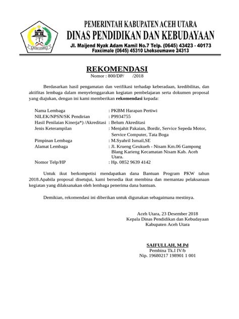 Surat Rekomendasi Pendidikan