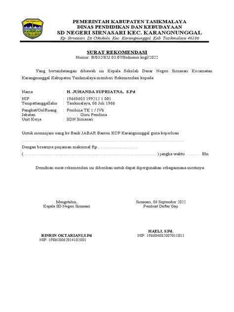 Surat Rekomendasi Pinjaman