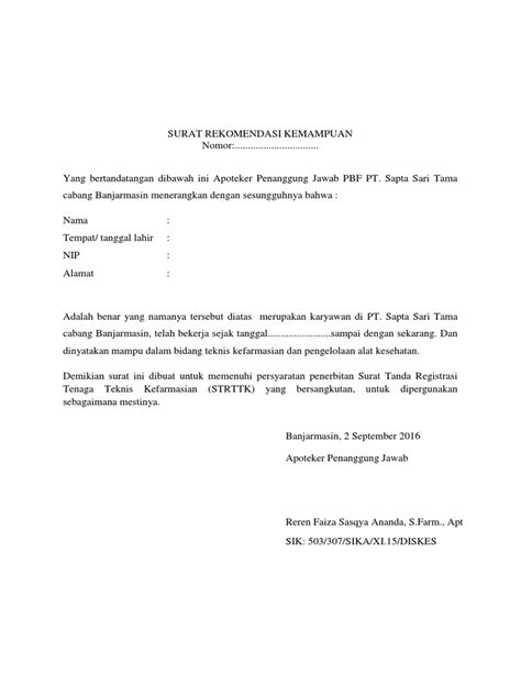 Surat Rekomendasi STRTTK