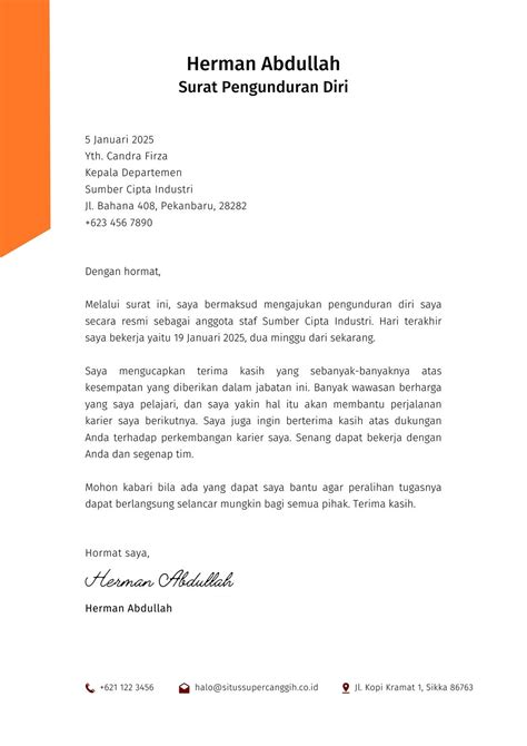 Surat Resign Profesional