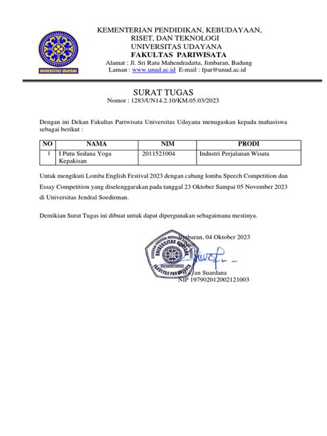 Surat Tugas Mahasiswa