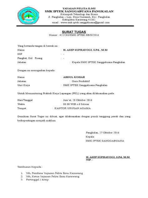 Surat Tugas Monitoring Contoh