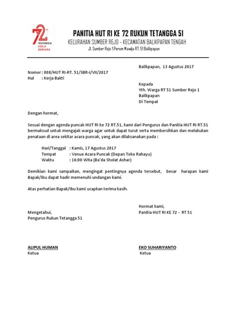 Surat Undangan 17 Agustus