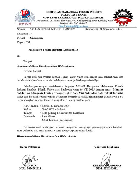 Surat Undangan Milad