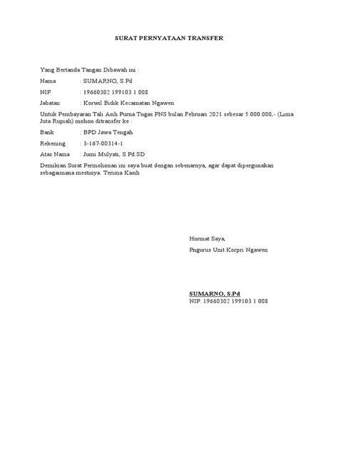 Surat pernyataan transfer