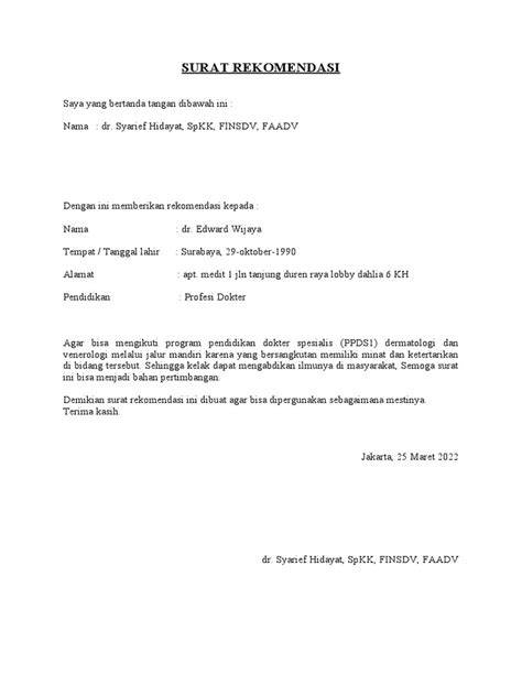 Surat rekomendasi format
