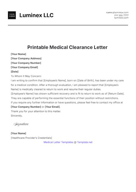 Surgery Clearance Letter Template