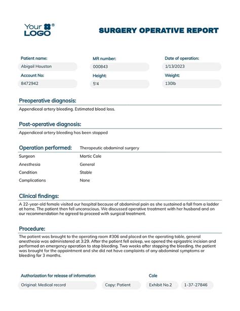 Surgery Report Template